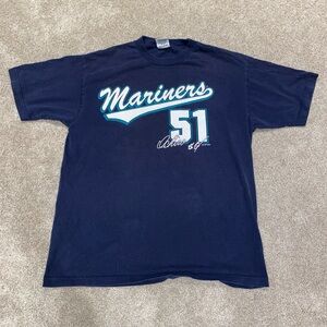 Vintage 2001 Seattle Mariners Ichiro Suzuki #51 Navy Blue T-Shirt Size L MLB